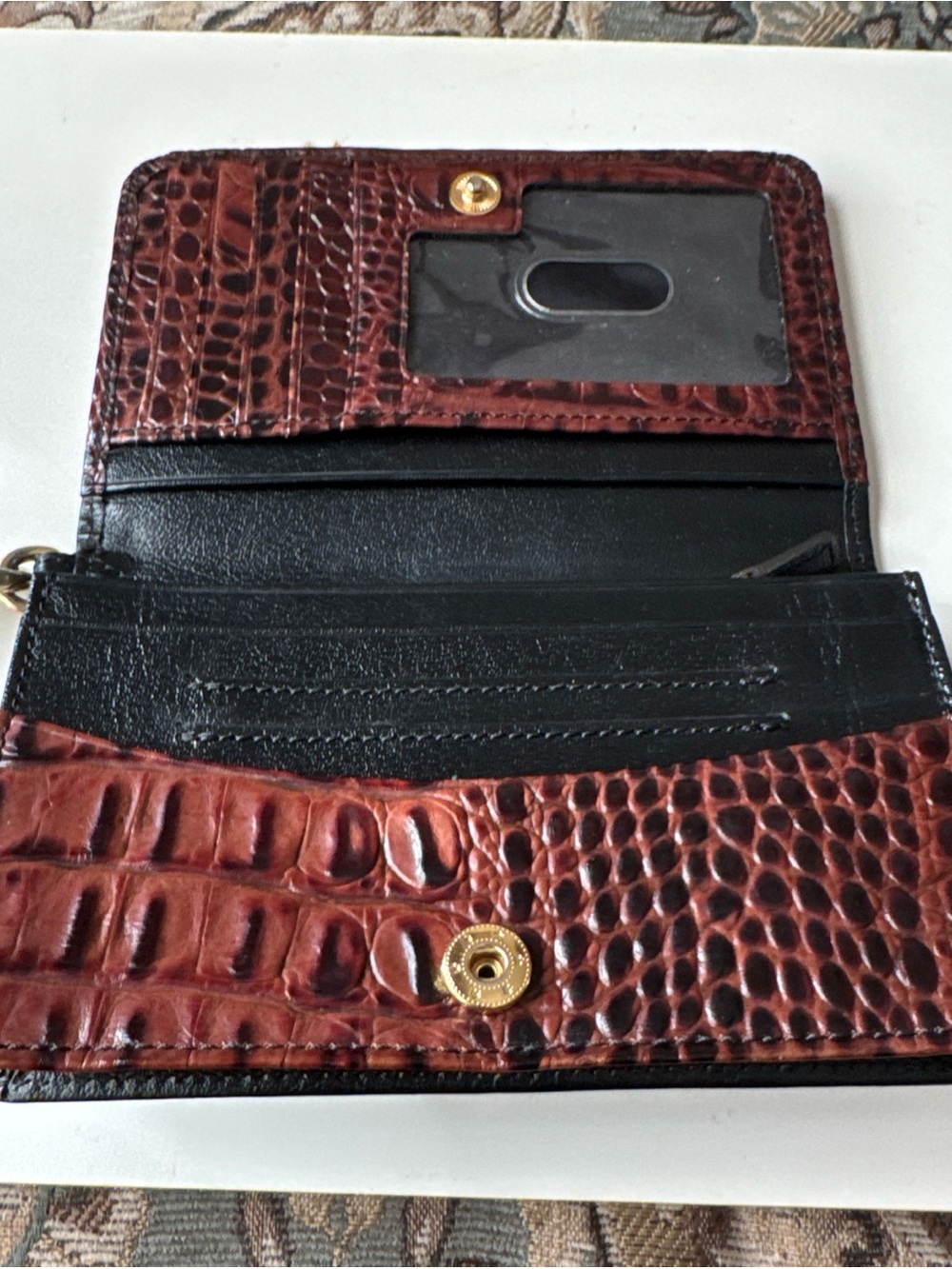 Brahmin Black with Burgundy Croc-Trim Wristlet - Picture 3 of 16